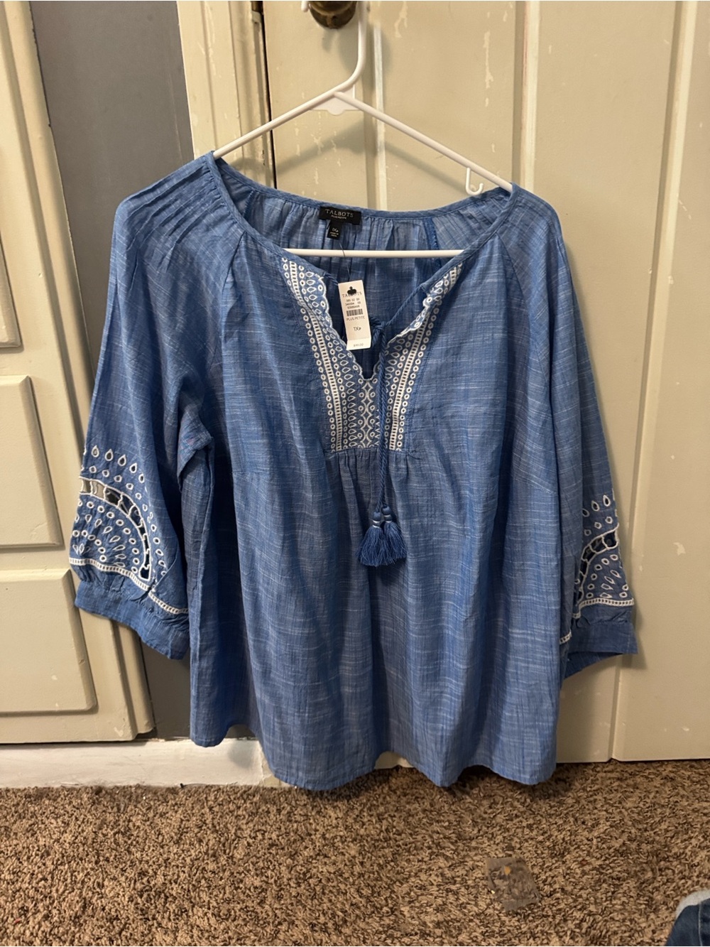 Talbots Blue Embroidered Tassel Tunic